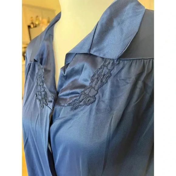 VANITY FAIR VINTAGE blue sheer button up pajama gown size medium - Picture 3 of 7
